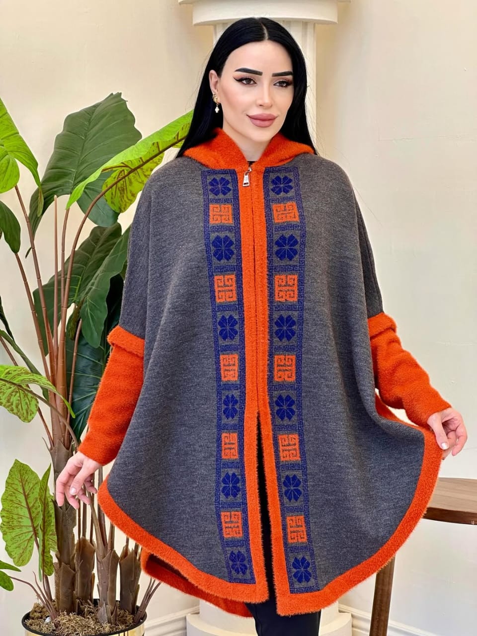 Nordic Elegance Wool Hoodie Style Poncho