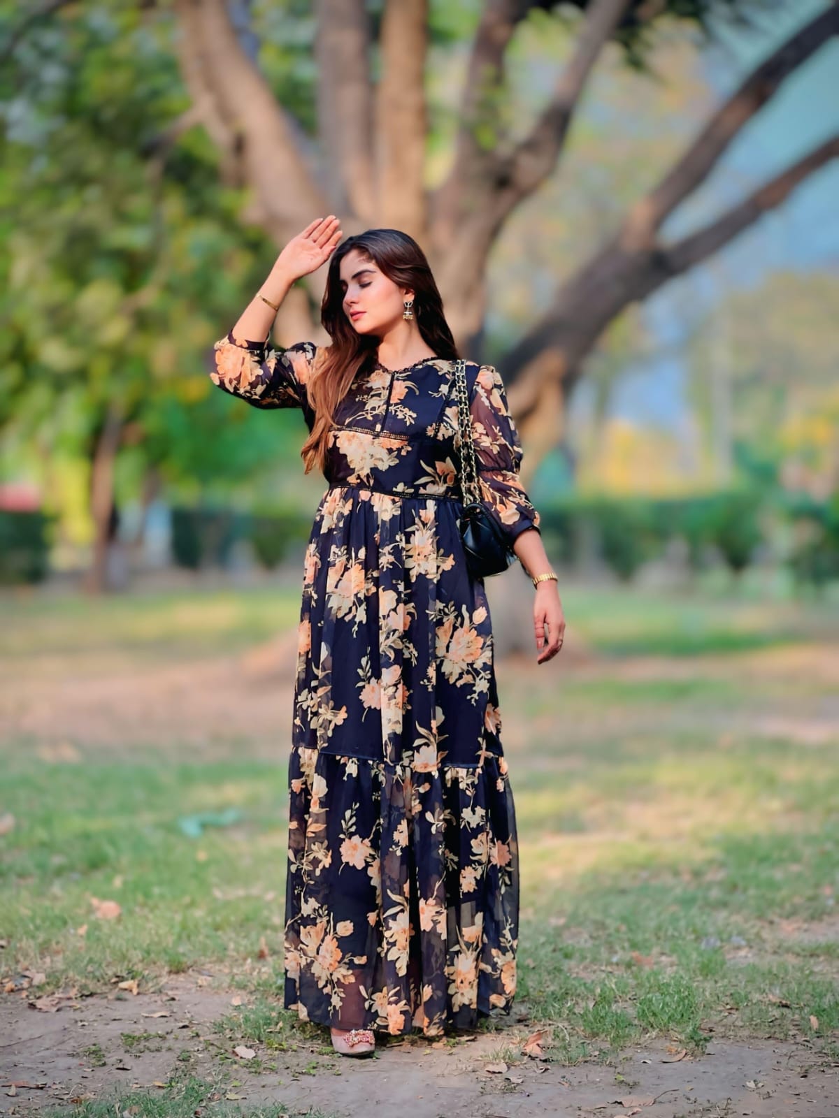 Black berry Printed chaffon Frock