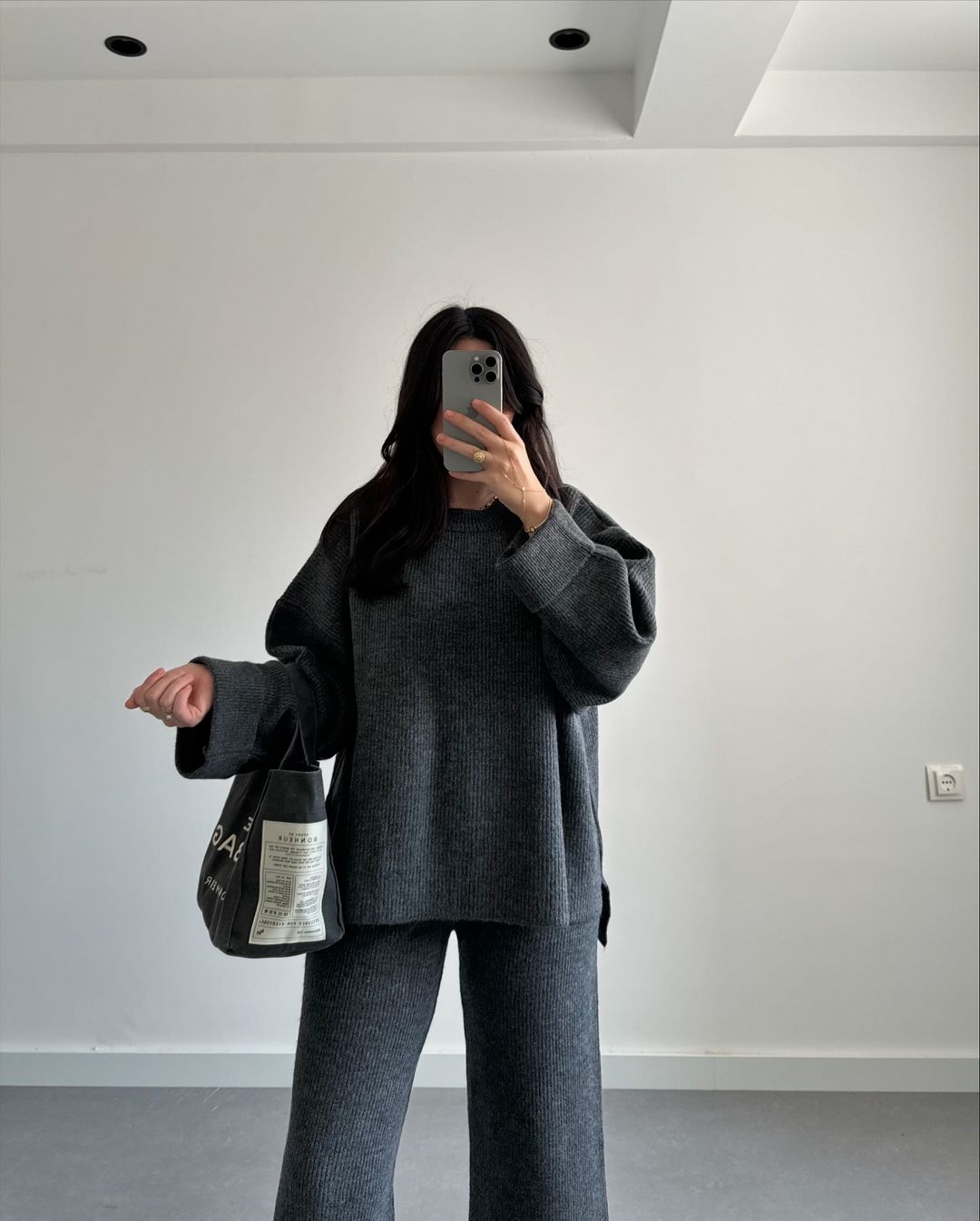 Women Winter Lining Rib Drop Shoulder Style Sweatshirts & Trouser Suit