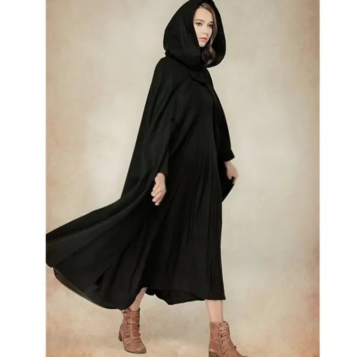 Women Stylish Long Cape Cloak Hooded Coat -0326