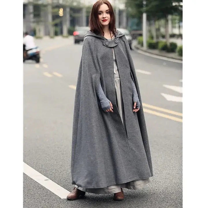 Women Stylish Long Cape Cloak Hooded Coat -0326