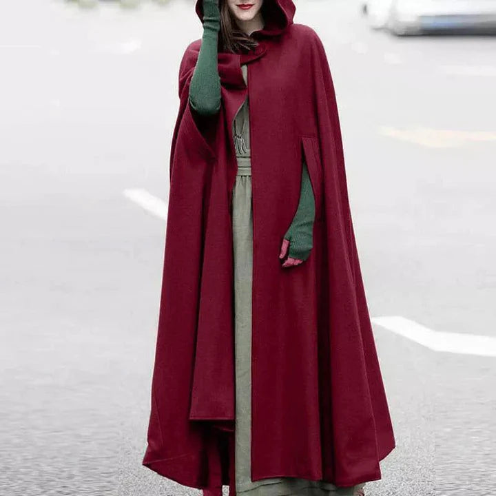 Women Stylish Long Cape Cloak Hooded Coat -0326