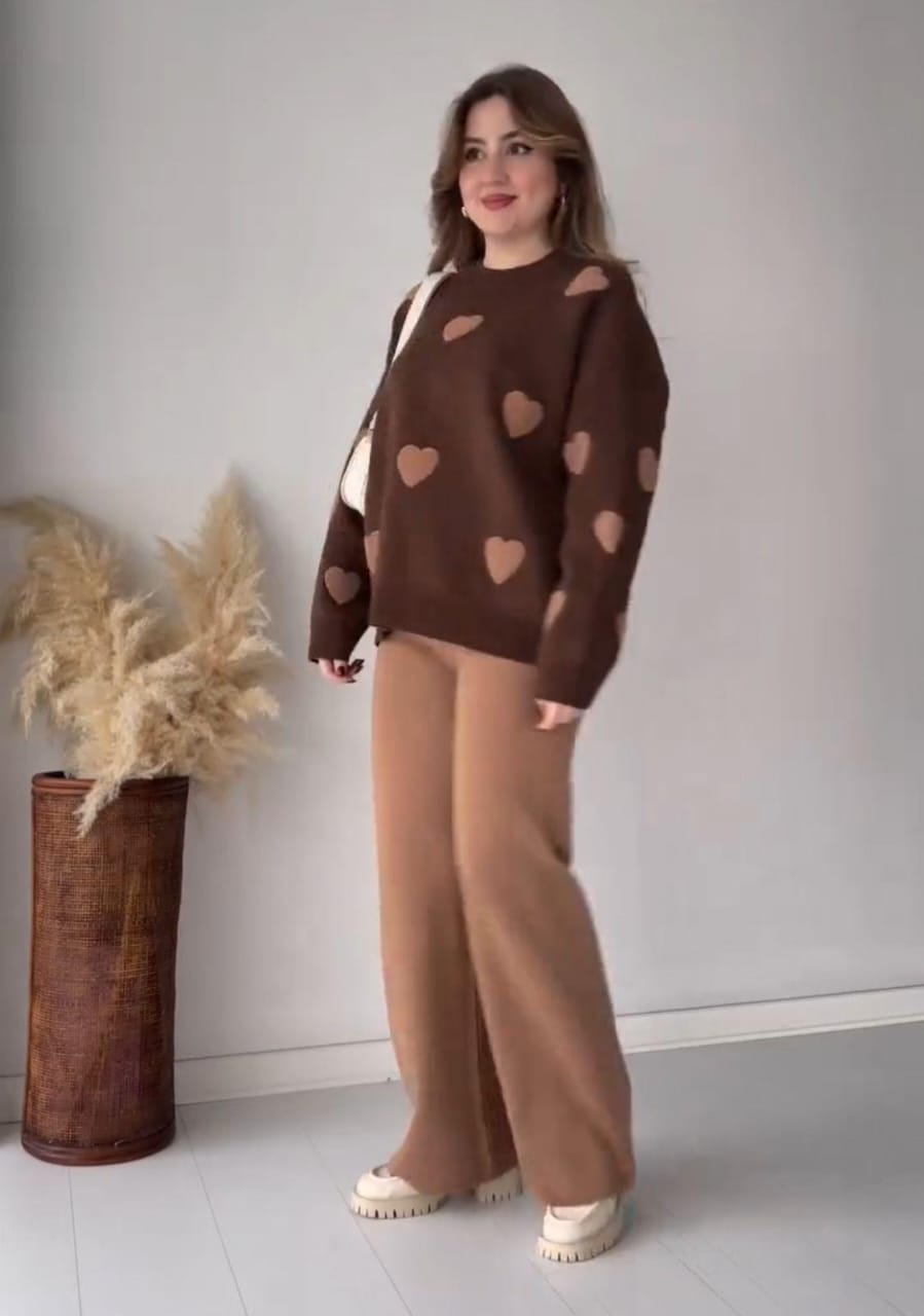 Winter Heart Printed warm winter fleece co ord Set