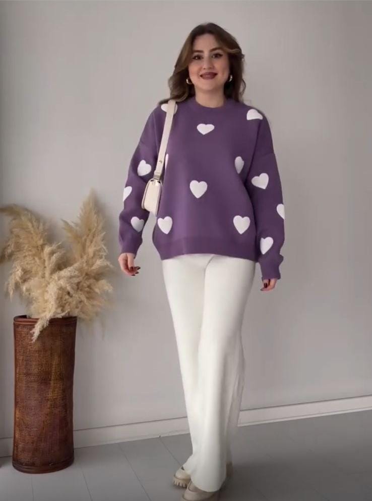 Winter Heart Printed warm winter fleece co ord Set
