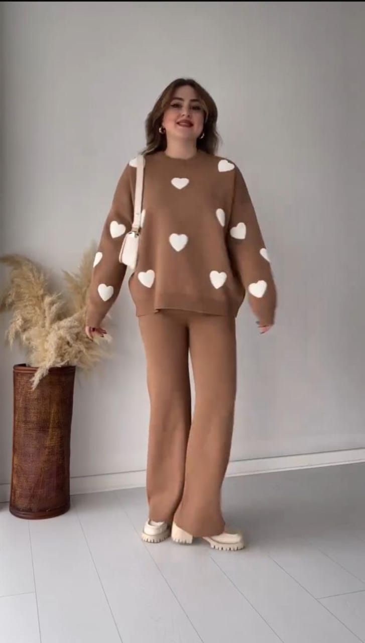 Winter Heart Printed warm winter fleece co ord Set