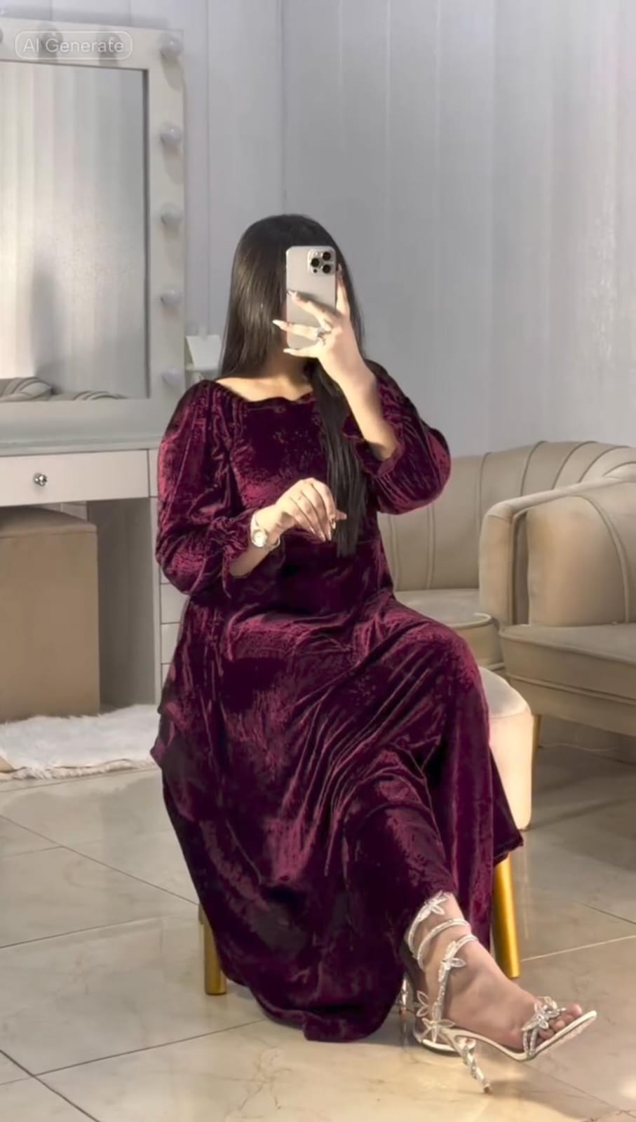 women Long Style Velvet Frock