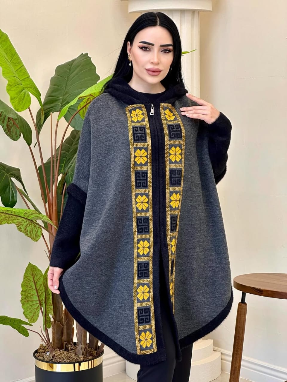 Nordic Elegance Wool Hoodie Style Poncho