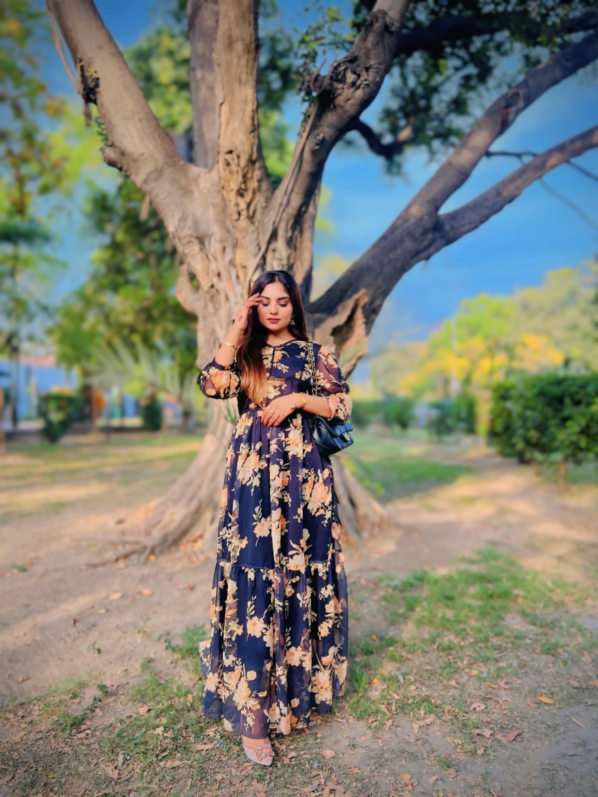 Black berry Printed chaffon Frock