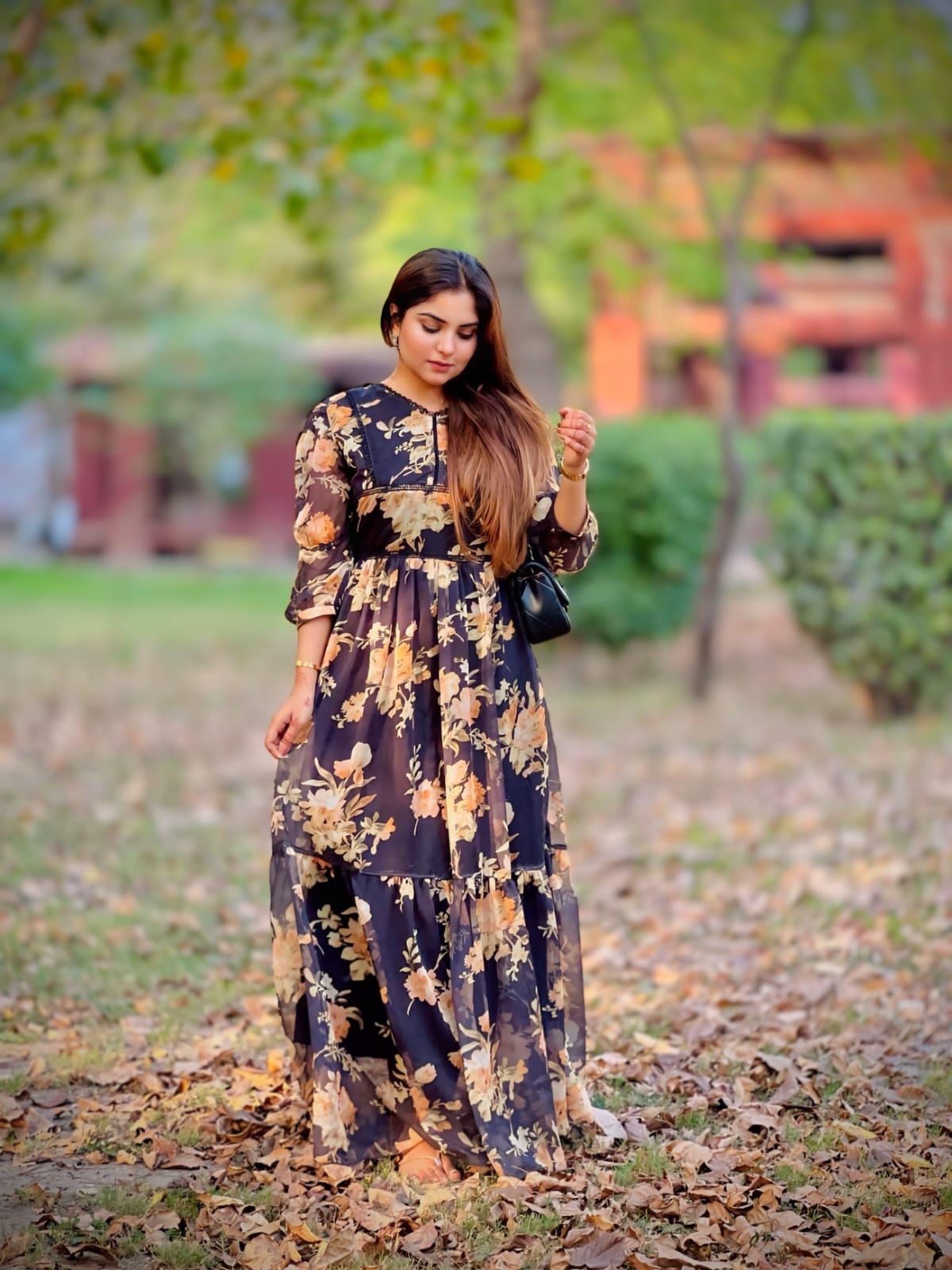 Black berry Printed chaffon Frock