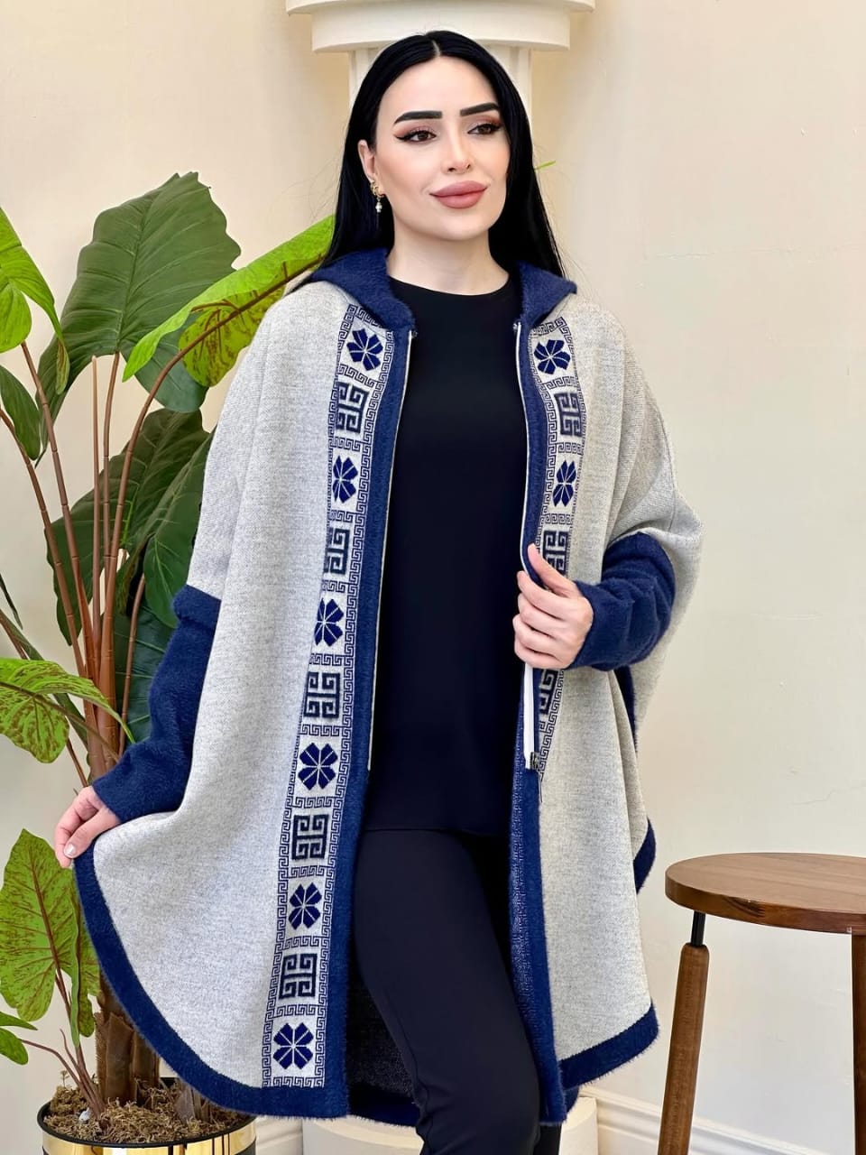 Nordic Elegance Wool Hoodie Style Poncho