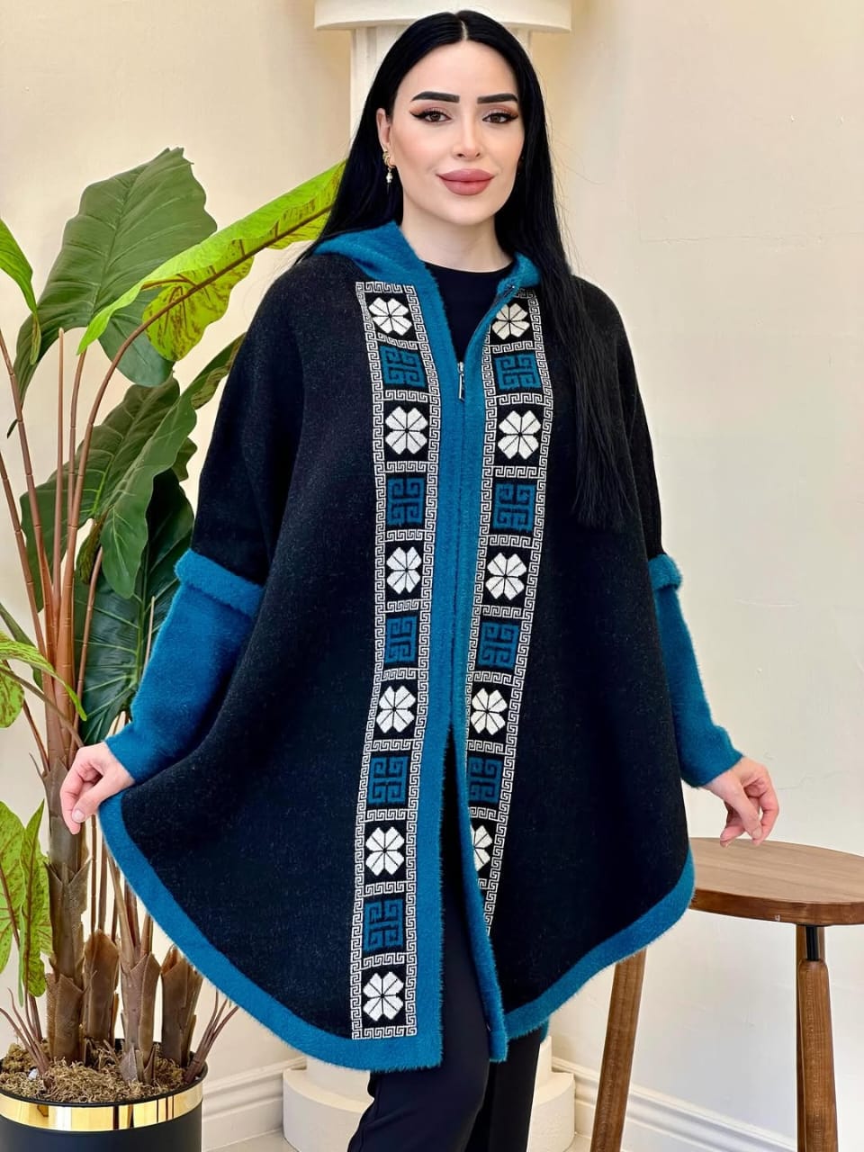 Nordic Elegance Wool Hoodie Style Poncho