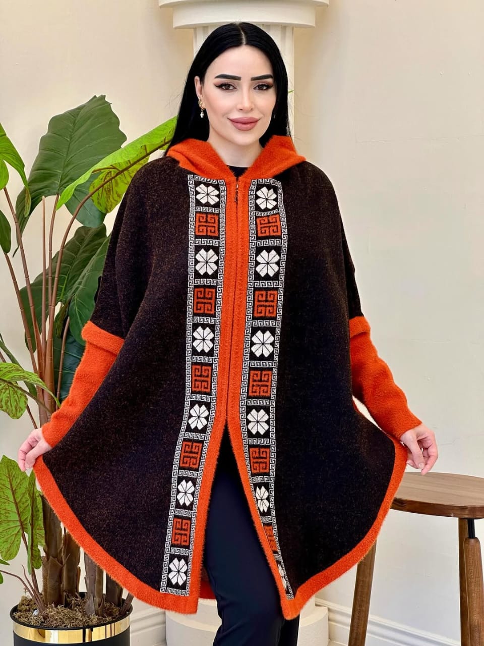 Nordic Elegance Wool Hoodie Style Poncho