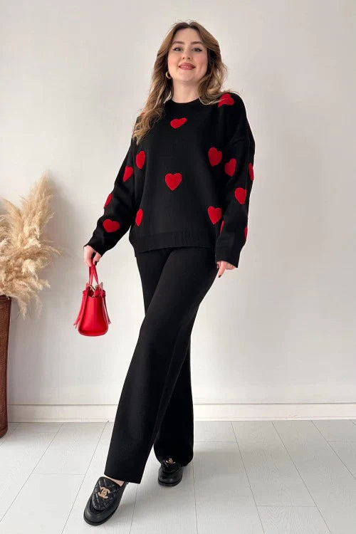 Winter Heart Printed warm winter fleece co ord Set
